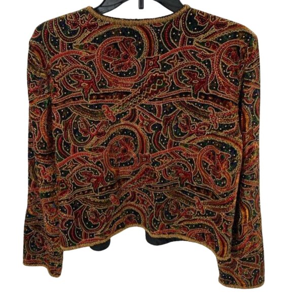 Niteline Della Roufogali Sequin Cropped Beaded Jacket Red Black Green Size M - Picture 2 of 3